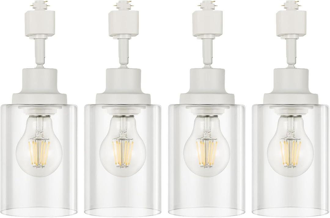 VANoopee H Type Track Lighting Heads E26 Track Light Ceiling Modern for Kitchen, Compatible with H Track Lighting Rail System, White Track Lighting Fixtures with Glass Lamp Shade, 4 Pack, No Bulbs (4 Pack(No Bulbs/Track))