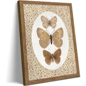 Vintage Wall Art Framed Butterfly Pictures Wall Decor, Antique Bathroom Decor, Moody Cottage Core Painting Canvas Prints, Insect Farmhouse Artwork for Bedroom Living Room 16x24 Inch