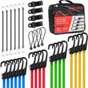 Auto Dynasty 32PCS Bungee Cords, Heavy Duty Outdoor Assorted Sizes in Organize Bag, 10" 18" 24" 32" 40" Cords with Hooks, 8" Bungee Balls, Tarp Clips