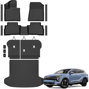 Floor Mats for 2023-2026 Kia Sportage Hybrid Upgrade Trunk Mat with Backrest Mat All Weather TPE Floor Liners Fit for Sportage 2026 Anti-Slip Full Set Car Accessories(Not Fit PHEV)
