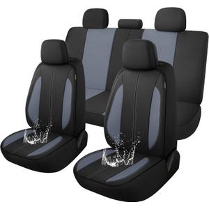 YGL Car Seat Covers for Full Seats,Waterproof Seat Covers for Cars,Durable Neoprene Car Seat Protectors,Interior Covers for Cars,Sedan Van Truck SUV(Black/Gray)