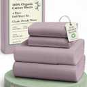 LANE LINEN Eco Friendly 100% Organic Cotton Bed Sheets Full Size, Fully Elasticized Reinforced Seams, Machine Washable Naturally Cooling Full Sheet Deep Pocket Bedding- Lilac