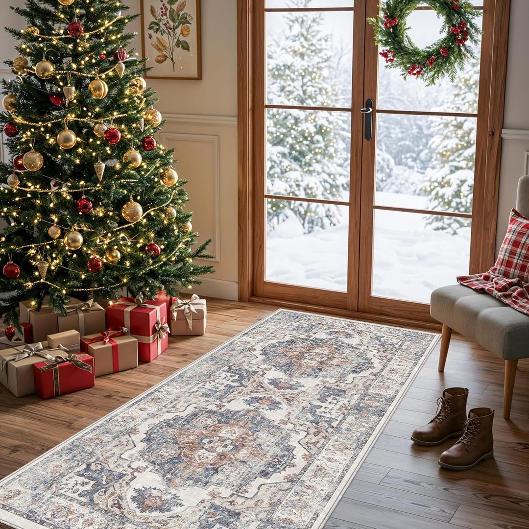 Hallway Washable Runner Rug - 2x6 Kitchen Rugs Entryway Rug Runner Vintage Soft Floor Mat Non Slip Indoor Farmhouse Carpet for Bathroom Living Room Bedroom (2 X 6, Brick)