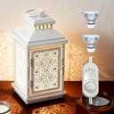 White Candle Warmer Lamp with Timer Stepless Dimming, Auto Shut-Off 2H/4H/8H, Top-Down Heating for Large Jar Candles, Flameless Enclosed Lantern Style, Farmhouse Decor, Housewarming Gift (2 Bulbs)