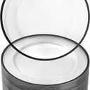 Goodluck 12 Inch Disposable Charger Plates Plastic, 100 Pack Plastic Clear Charger with Black Rim for Dinner, Wedding, Party