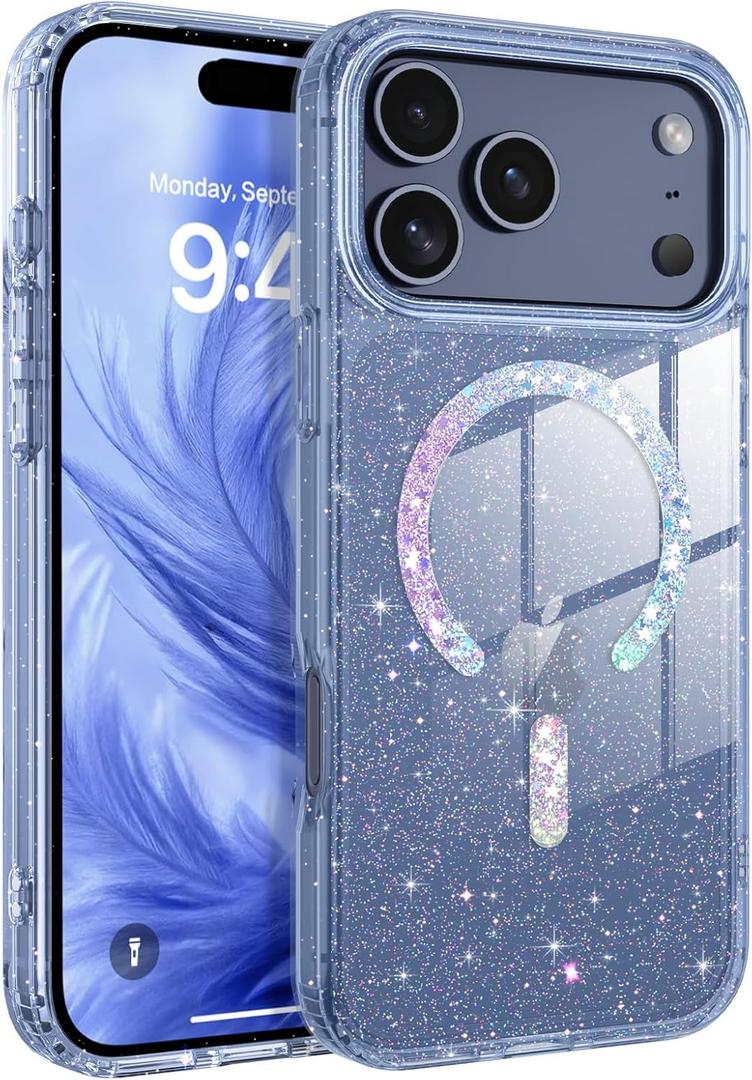 BENTOBEN Magnetic for iPhone 17 Pro Max Case, Clear Crystal Glitter Bling 17 Pro Max Phone Case [Compatible with MagSafe], Shockproof Sparkly Cute Women Girl Cover for iPhone 17 Pro Max, Deep Blue
