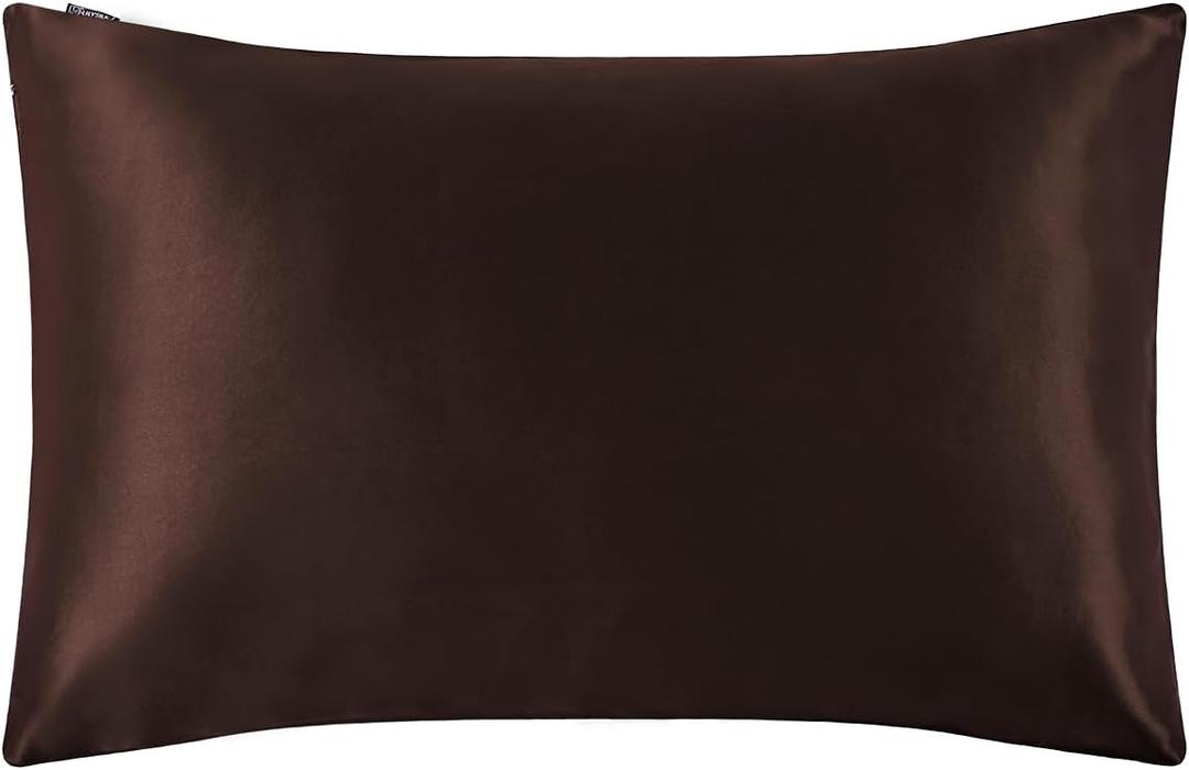 LILYSILK Pillowcase for Hair and Skin 100% Mulberry Silk 19 Momme Both Sides Silk Bed Pillow Cover with Hidden Zipper 1 Pc Standard Size 20''x26'' Chocolate Brown