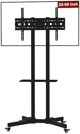LAFLAURENT Height Adjustable Mobile TV Stand for 32"-65" TVs, VESA Up to 600x400mm, Supports Up to 50kg, Adjustable Shelf & Integrated Cable Management, Black