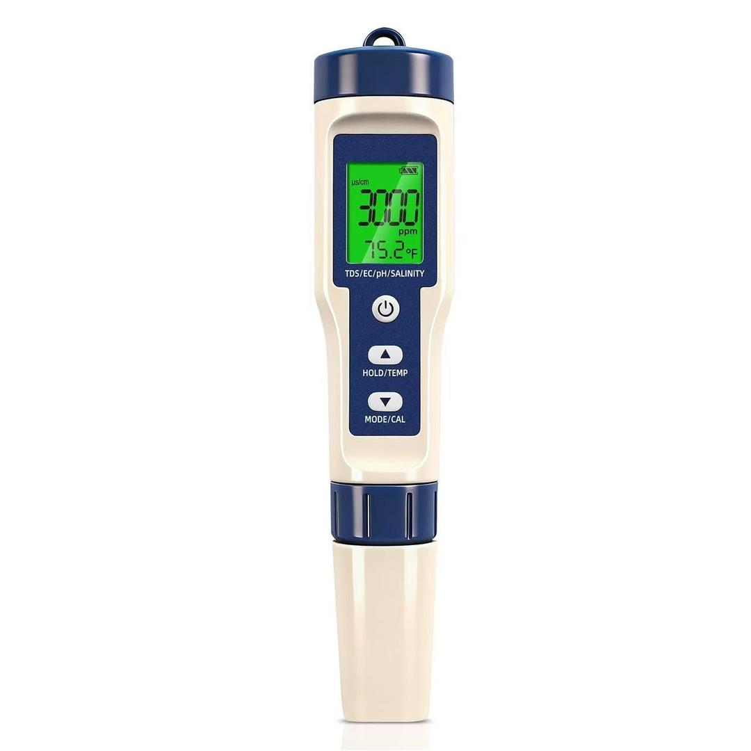 Pool Salt Tester & PH Meter - 5-in-1 Digital TDS Meter for Salinity PH Temp and EC, 0.01 High Accuracy, Swimming Pool, Hydroponics, Aquarium, Hot Tub, PPM Meter for Pool, Drinking Water, Wine