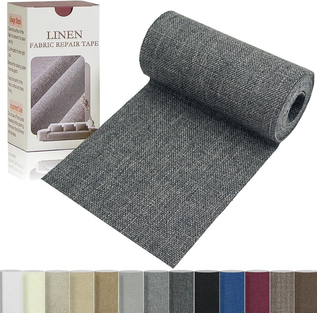 Linen Repair Tape 4x70 Inch Self-Adhesive Couch Patch Repair Fabric Patch for Furniture,Sofas,Cushion,Chairs,Bags,Linen Goods(Dark Grey) (470)