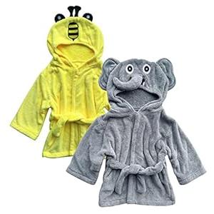 Sunny zzzZZ 2 Pack Unisex Baby Plush Animal Face Robe for 0-9 Months - Neutral Design Newborn Clothes for Boys and Girls - Baby Essentials Registry Search Gifts - Cute Bee and Happy Elephant