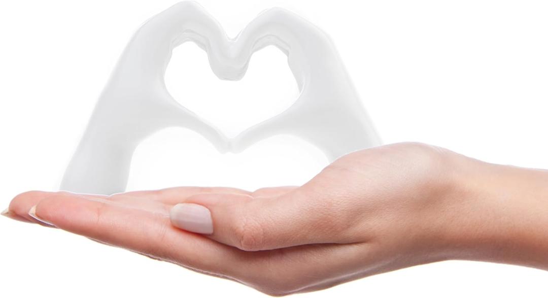 Small Heart Hands Sculpture Decor for Living Room Bedroom Bookshelf Coffe Table and Office Display, Love Finger Statue Modern Aesthetic Home Decor, Unique Gift for Wedding Christmas Birthday (White)