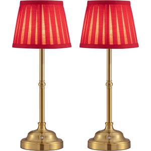 KDG Cordless LED Table Lamp Set of 2, Portables Fabric Shade Desk Lamps, 5000mAh Rechargeable Battery Powered Lighting, Dimmable Light for Dining Room, Bedroom, Bedside, Night Light, Balcony (Red)