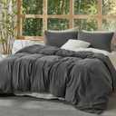 Bedsure Muslin Duvet Cover Queen Size - Cotton Blend Viscose Derived from Bamboo, Cooling Duvet Cover, PureWoven Ultra-Soft & Breathable Bedding Set for All Seasons (Dark Grey, 90"x90")