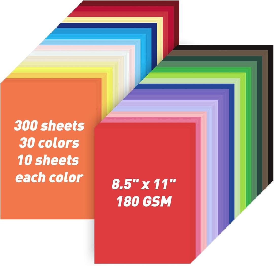 MAXECHO 8.5" X 11" Colored Cardstock Bulk 300 Sheets 30 Assorted Colors Construction Paper Card Stock Printer Paper for DIY Crafts, Kids School Supplies, Cricut, 180 GSM (Multicolor)