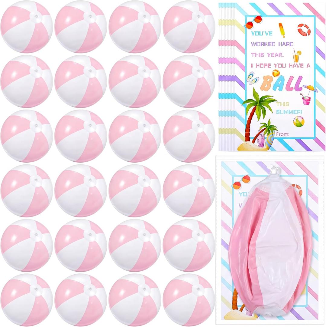 MiniInflat 24 Set 10 Inch Inflatable Beach Balls Bulk Jumbo Big Beach Balls for Kids Summer Swimming Party Favor Water Games Supplies End of Year Student Gifts from Teacher