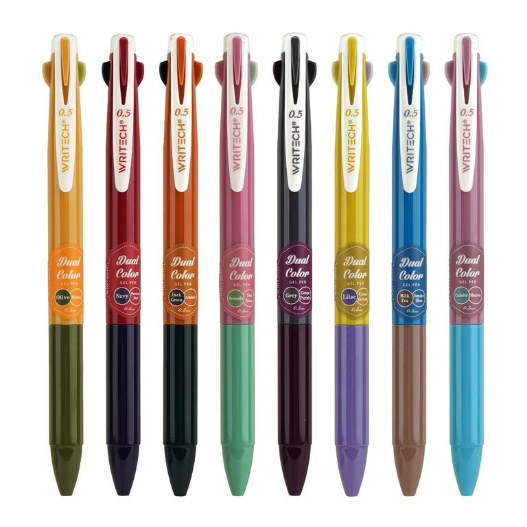 WRITECH Retractable Gel Ink Pens: Multi Colored 2 in 1 Colorful Click Pen Assorted Color 8ct Extra Fine Point Tip 0.5mm Journaling Smooth Writing Note Taking Coloring No Bleed & Smear Smudge