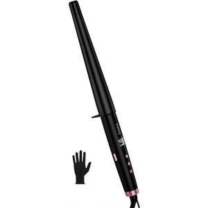 Farery Tapered Curling Wand for Long Hair, 3/4-1 1/4" Conical Curling Wand with 7.3" Extra Long Barrel, Tourmaline Ceramic Curling Iron for Beach Waves & Defined Curls, Dual Voltage, Glove Included