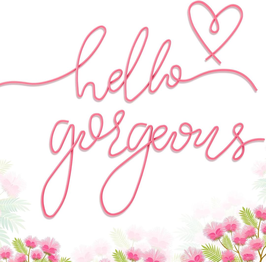 Hicarer Hello Gorgeous Metal Wall Art Decor Minimalist Decoration Metal Hello Gorgeous Decorative Sign for Living Room Office Bedroom Hotel Home Wall Decoration(Pink)