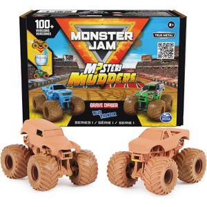 Monster Jam, Mystery Mudders 2-Pack Monster Trucks, Official 1:64 Die-Cast Vehicles, Wash to Reveal (Styles Will Vary), Kids Toys for Boys 3 and Up