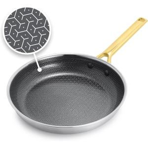 GreenPan Hybrid 10 Nonstick Stainless Steel Frying Pan Skillet, APEX Tri-Ply Thermobond PFAS-Free Ceramic Cookware, Induction & All Cooktop Compatible, Oven Temp to 850F, Dishwasher Safe, Gold