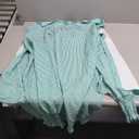 Womens Smocked Cuffed Striped Boyfriend Shirts Dressy Collar Long Sleeve Oversized Button Down Blouse Tops with Pocket (Large, Army Green)