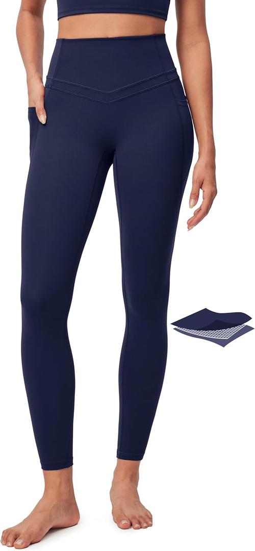 IUGA Compression Leggings with Pockets for Women Tummy Control Leggings No Front Seam Workout High Waist Yoga Pants (X-Large, Navy Blue)