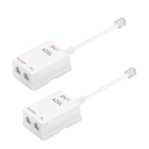 Uvital in-Line DSL Filter Splitter, ADSL Splitter Filter, DSL Filter for Landline Phone, RJ11 6P2C Male to 2 Female Telephone DSL Modem, White (2PC)