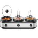 Chefman Triple Slow Cooker & Food Warmer, Three Crock Slowcooker with 2.5 Qt. Ceramic Crocks, 7.5-Quart Total Capacity, PFAS-Free, Three Temperature Settings, Dishwasher-Safe Parts – Stainless Steel