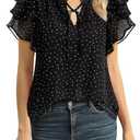 Lotusmile Summer Chiffon Dressy Casual Blouses Elegant Ruffle Short Sleeve Work Tops for Women Trendy (XXL)
