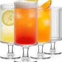 INSETLAN Set of 4 Ribbed Glass Goblets  12oz Vertical Stripe Stemmed Glassware for Cocktails, Wine, and Beverages  Elegant Durable Glass Cups for Parties, Weddings, and Everyday Use