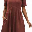Ulovmi Women's Summer Casual Flowy A-Line Dresses Short Sleeve Ribbed Knit Swing Dress T-Shirt Sundress with Pockets (Orange, XL)