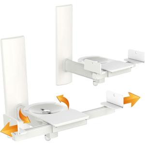 FDM Universal Speaker Wall Mount One Pair of Side Clamping Bookshelf Speaker Mount Bracket with Swivel and Tilt for Sound Speakers (White)