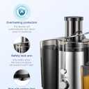 Qcen Juicer Machine, 800W Centrifugal Juicer Extractor with Wide Mouth 3 Feed Chute for Fruit Vegetable, Easy to Clean, Stainless Steel, BPA-free (Black)