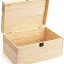 yarlung Unfinished Wooden Box with Hinged Lid, 12 x 8 x 6 Inch Large Memory Box for Crafts, Unpainted DIY Gifts Box for Jewelry Storage, Treasure Chest, Art Hobbies, Front Clasp