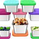8Pack 6Oz Stainless Steel Snack Containers and 2oz Salad Dressing Container To Go, Easy Open Leak Proof Metal Snack Containers With Silicone Lids, Reusable Lunch Box for Office, Picnic, Travel