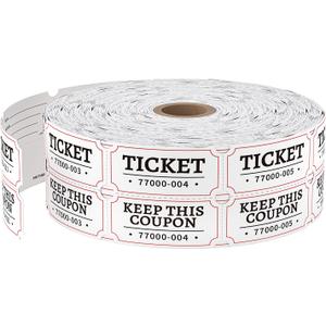 Methdic 2000 White Double Raffle Tickets Roll, Ticket for Events, Entry, Class Reward, Fundraiser & Prizes