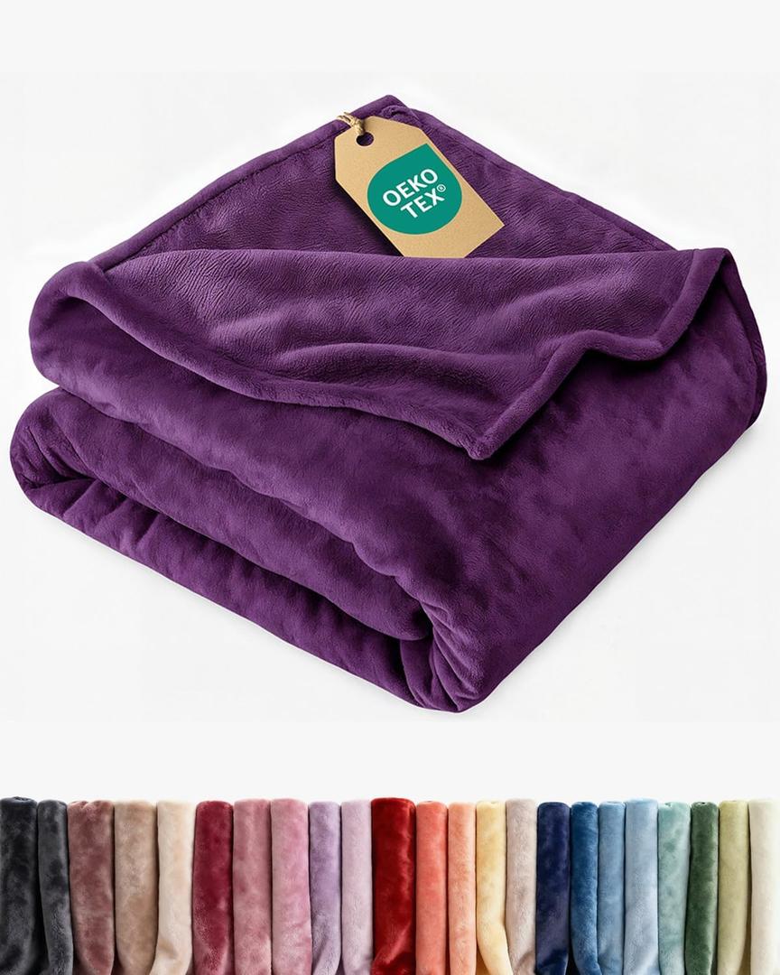 Ultra Soft Fleece Blanket Throw Size - Flannel Fleece Luxury Throw Blanket - Lightweight for Couch Bed Chair - Thick, Warm and Breathable - All Season Cozy Anti-Static Microplush Bedding, Purple
