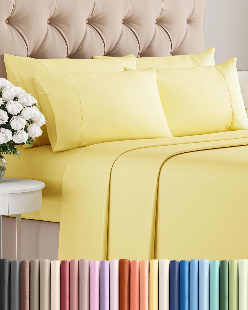 King 6 Piece Sheet Set - Comfy, Breathable & Cooling - Hotel Luxury Bedding for Women, Men, Kids, Teens and Children - 1 Flat & 1 Fitted Sheet & 4 Pillowcases w/ Deep Pockets - Wrinkle Free - Yellow