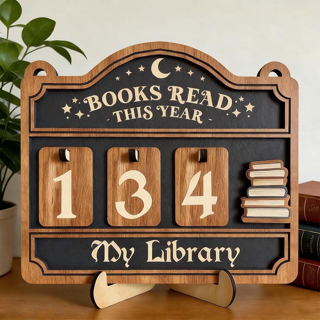 Books Read This Year Counter, Book Tracker for Home Library Decor, Book Counter Book Lover Gift for Librarian Reader Teacher, Bookshelf Decor Wall Art