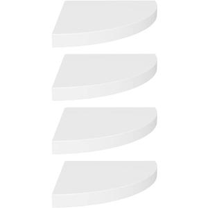 vidaXL 4 pcs Floating Corner Shelves in White Measuring 13.8"x13.8"x1.5", Durable MDF and Metal Shelf for Books and Decorative Display, Easy Installation with Invisible Mounting System
