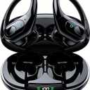 occiam Active Noise Cancelling Earbuds Wireless Bluetooth Headphones | Ear Buds 90Hrs Playback Stereo Bass Earphones with Mic Over-Ear Hooks IPX7 Waterproof Headset for Sports Running Matte Black