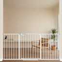 ALLAIBB Triple Lock Extra Wide Baby Gate Pressure Mounted Walk Through Safe Auto Close White Metal Dog Pet Puppy Cat for Stairs,Doorways,Kitchen 49.21-66.54"