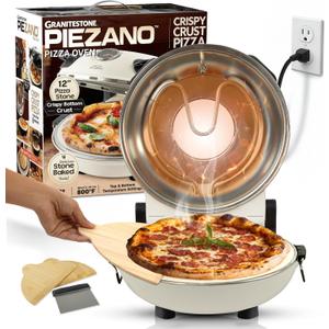 PIEZANO Crispy Crust Pizza Oven by Granitestone  12 Inch Electric Pizza Oven Indoor Countertop Maker with Ceramic Stone Heats up to 800F for Delicious Stone Baked Pizzeria Style Pizza at Home (Original, Cream)