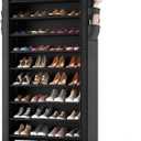 ROJASOP 10 Tier Shoe Rack with Covers,Large Capacity Stackable Tall Shoe Shelf Storage to 50-55 Pairs Shoes and Boots Sturdy Metal Free Standing Shoe Rack Organizer for Closet Entryway Garage (Black)