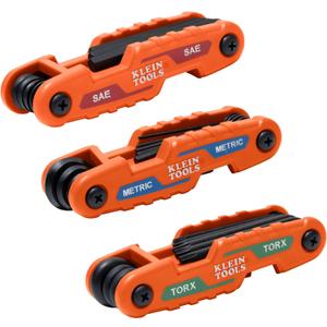 Klein Tools 70543 3-Piece Compact Folding Hex Key Set, Metric, SAE, Torx Sizes, 25 Keys, Industrial Strength Heat Treated Alloy Steel