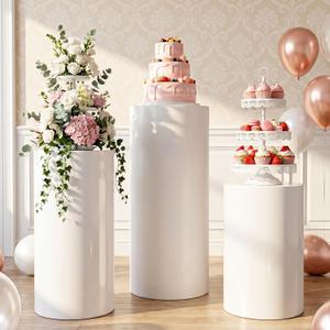 Cylinder Stands for Party 3Pcs, White Round Cylinder Pedestal Stand for Wedding Parties Decor Backdrop, PVC Cake Pedestal Stand for Party Hosts Wedding Planners, 35.4''(L),29.5''(M),23.6''(S)