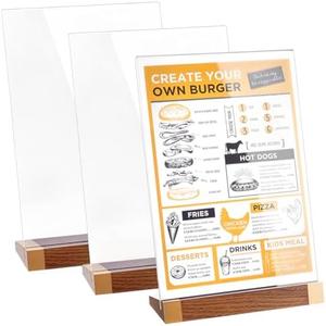 INTERWARM 3 Pack Acrylic Sign Holder, 8.3 x 12.2 Inch Wood Menu Display Acrylic Sign Holder with Wood Base Tabletop Display Stand for Hotel Office Coffee Shop Restaurant Halloween Decor, L Shape