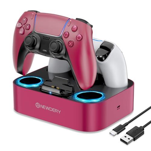 NEWDERY for PS5 Controller Charger Station, Dual Charging Dock for PlayStation 5 DualSense/Edge Controller, Fast Charging Stand with Type-C Cable, Gamer Gift for Women & Girls, Mother's Day