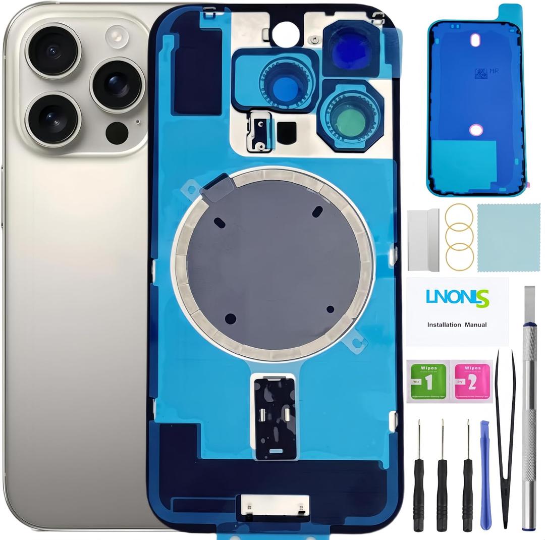 16 Pro Back Glass Replacement for iPhone 16 Pro Rear Back Cover Glass Waterproof and Camera Lens+Professional Repair Tool Kit (Natural Titanium)